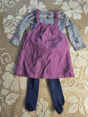 Matching Carter's 18m purple jumper dress with forest top and tights set